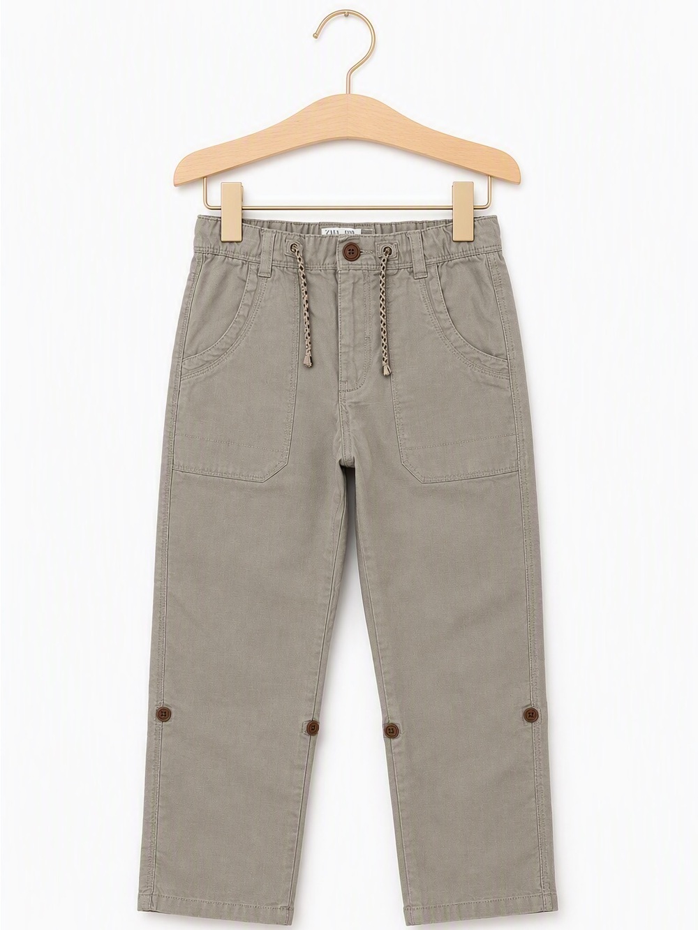 Zara Boys Taupe Neutral Khaki Roll Convertible Cargo Chino Utility Pants 7-8Y